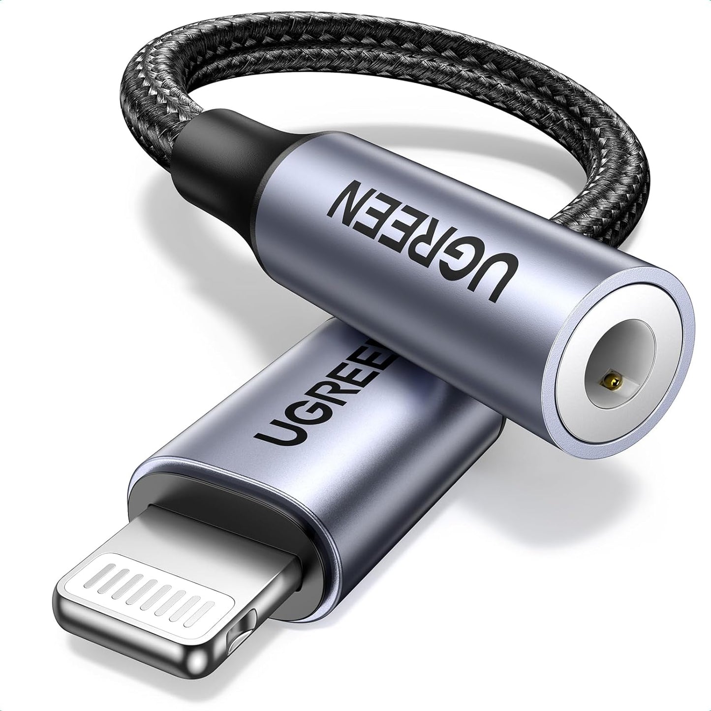 Cable Redondo Lightning M/F con Recubrimiento de Aluminio y Trenzado 10cm (Negro) ⚡ UGREEN