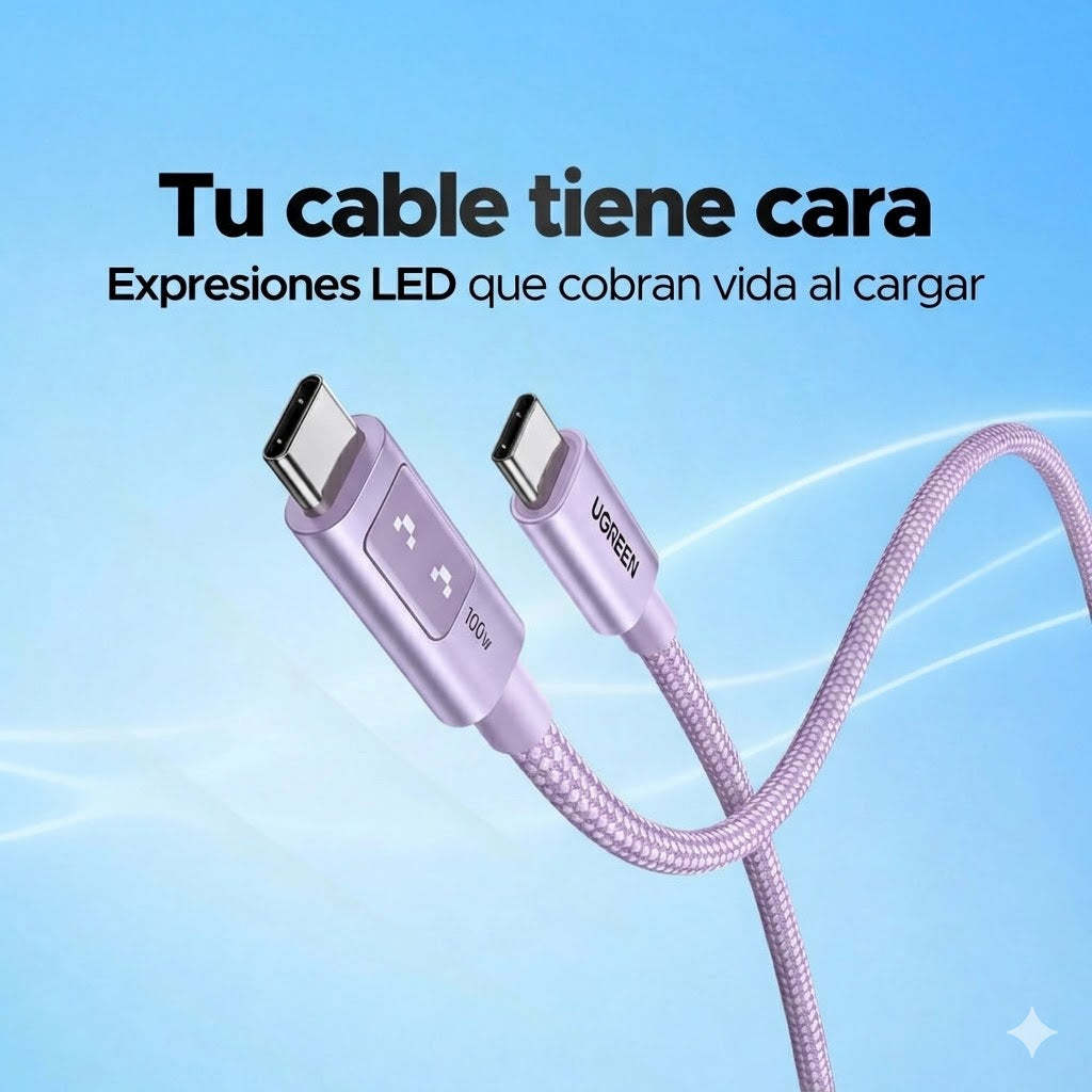 Cable USB-C 100W con Pantalla Digital LED Rosa UGREEN