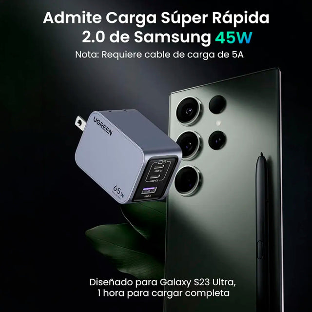 Cargador de 65W 3 Puertos Cable Incluido UGREEN