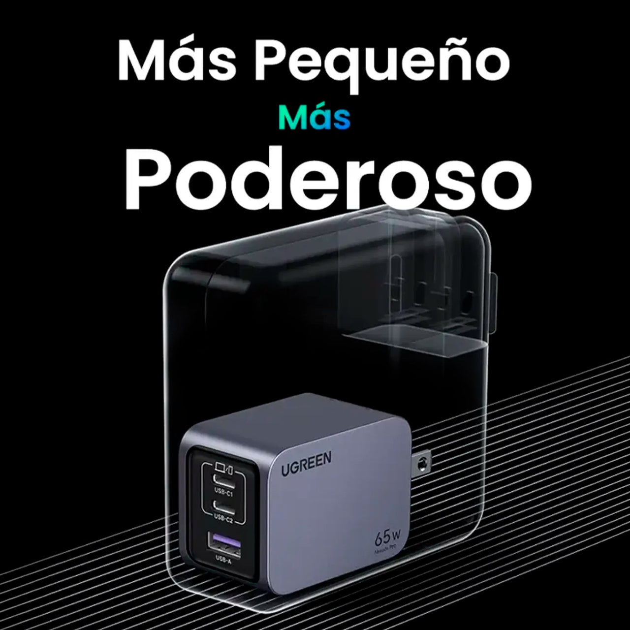 Cargador de 65W 3 Puertos Cable Incluido UGREEN