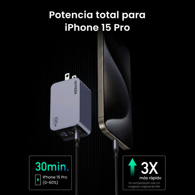 Cargador de 100W 3 Puertos Cable Incluido UGREEN