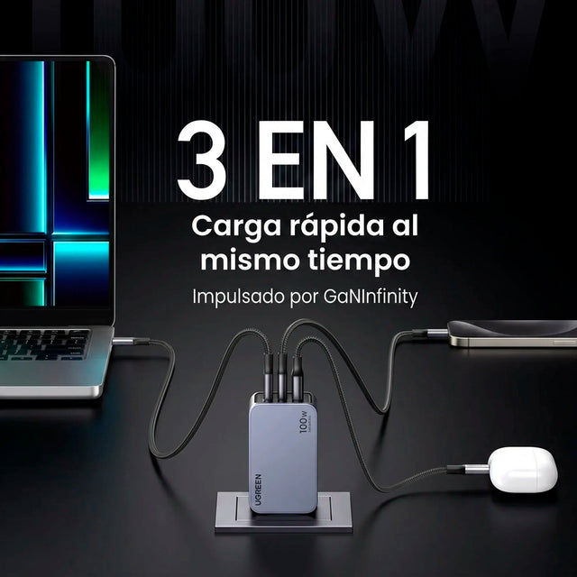Cargador de 100W 3 Puertos Cable Incluido UGREEN