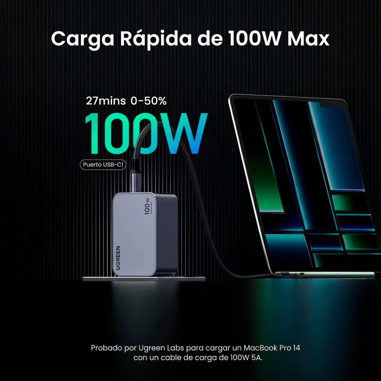 Cargador de 100W 3 Puertos Cable Incluido UGREEN
