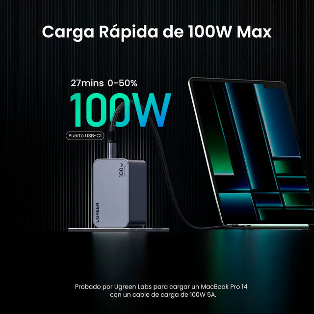 Cargador de 100W 3 Puertos Cable Incluido UGREEN