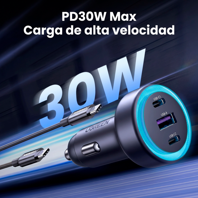 Cargador de Carro 3 Puertos 30W