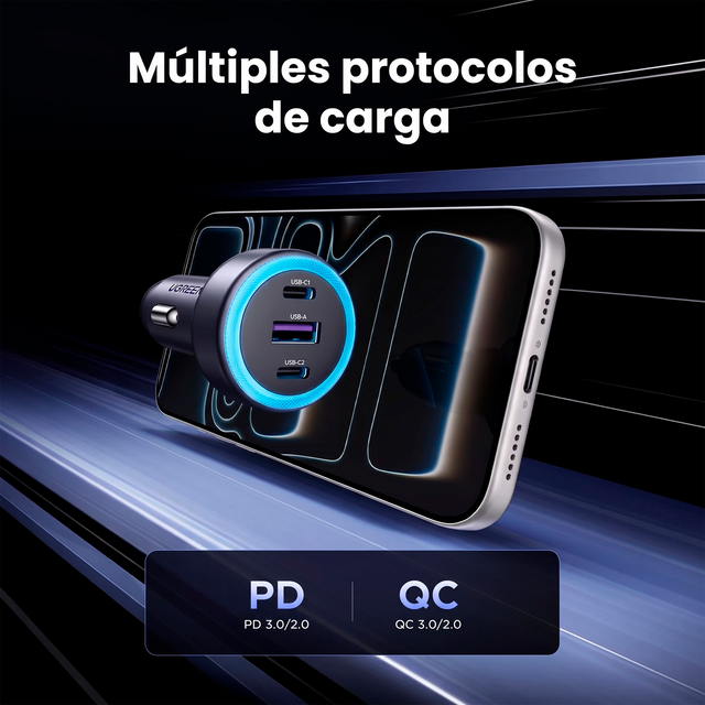 Cargador de Carro 3 Puertos 30W