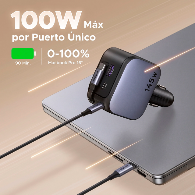 Cargador de Carro 145 W Cable Retracil UGREEN