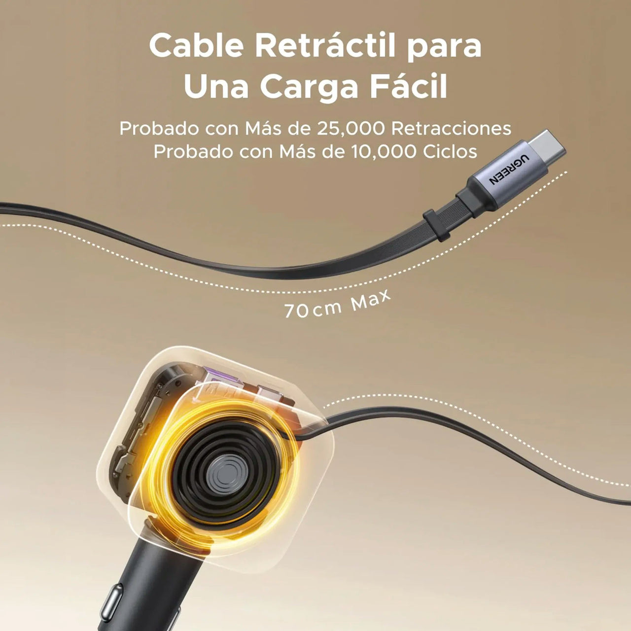Cargador de Carro 90W Cable Retracil UGREEN