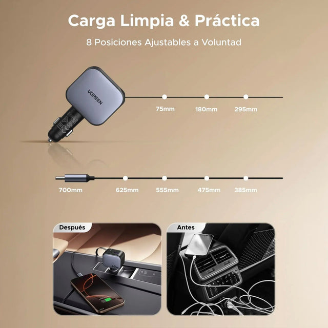 Cargador de Carro 90W Cable Retracil UGREEN
