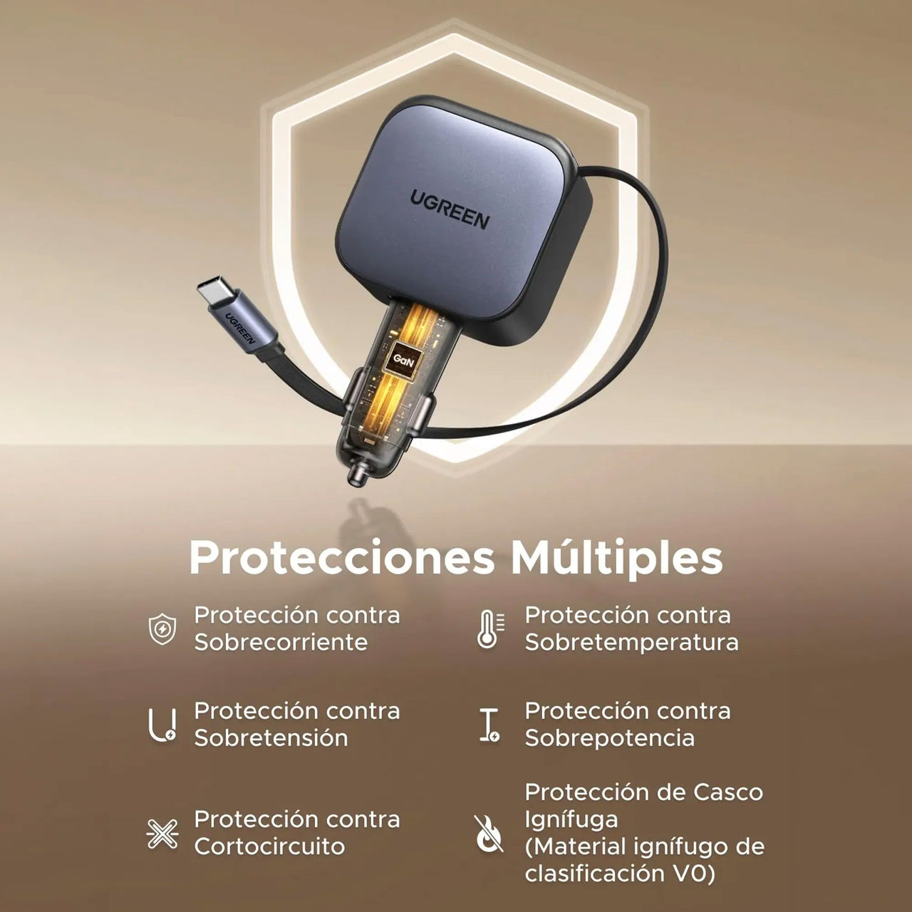 Cargador de Carro 90W Cable Retracil UGREEN