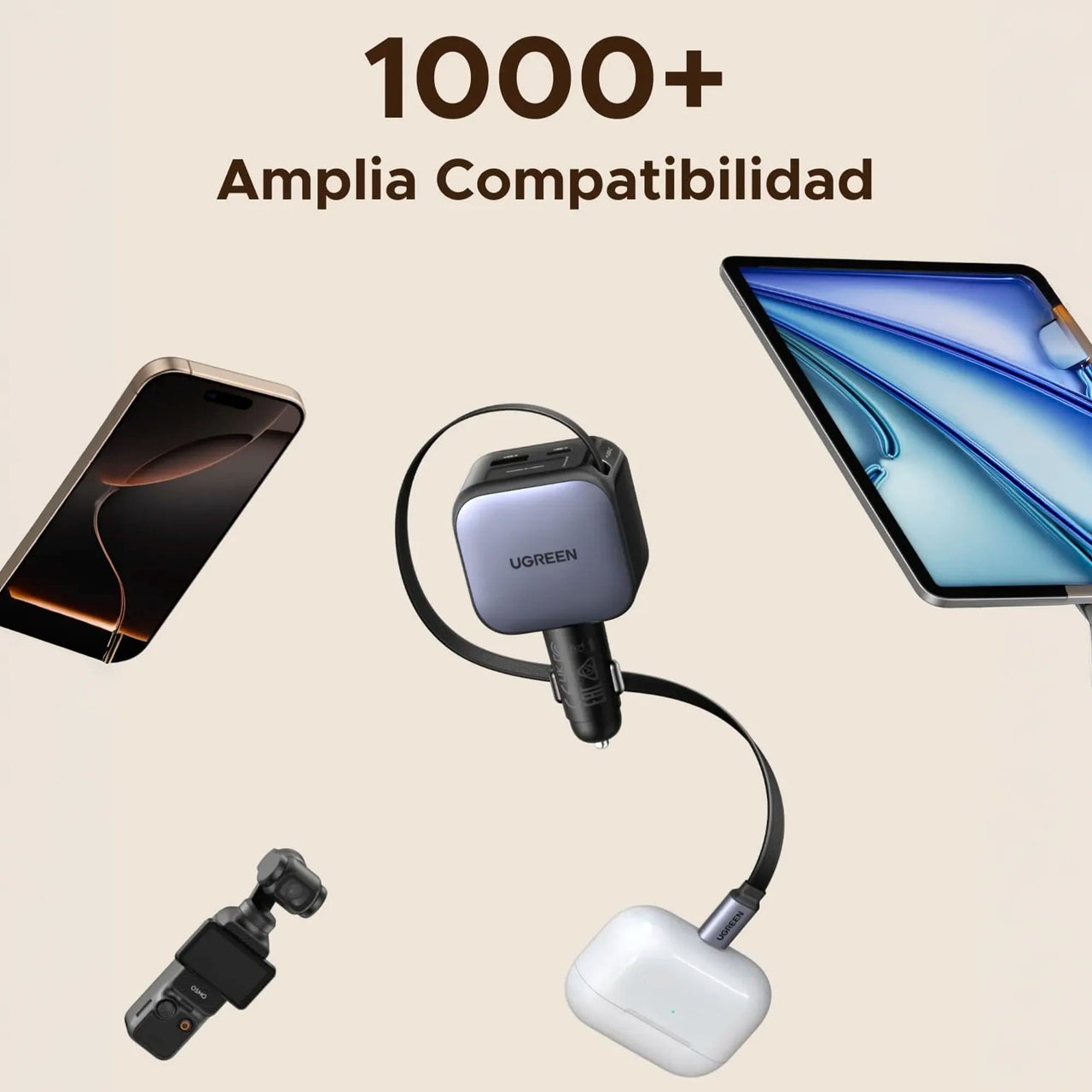 Cargador de Carro 90W Cable Retracil UGREEN