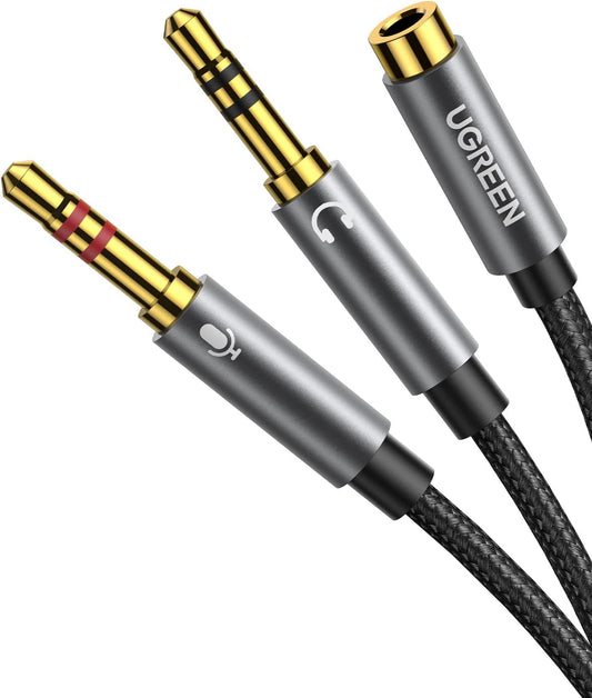 Cable de Audio  3.5mm Hembra a 2 Machos con Carcasa de Aluminio (Negro) UGREEN