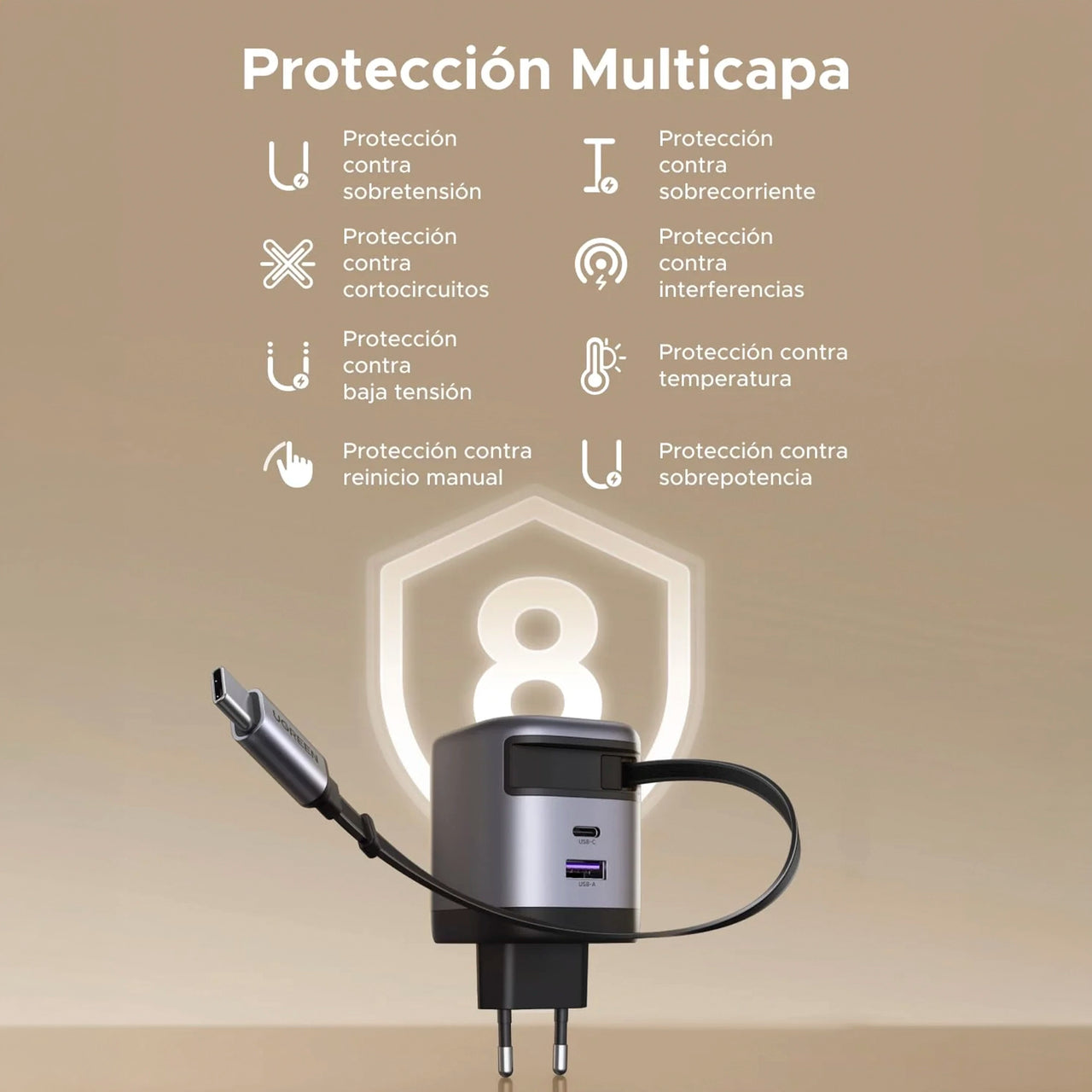 Cargador de Pared 45W Retráctil USB-C