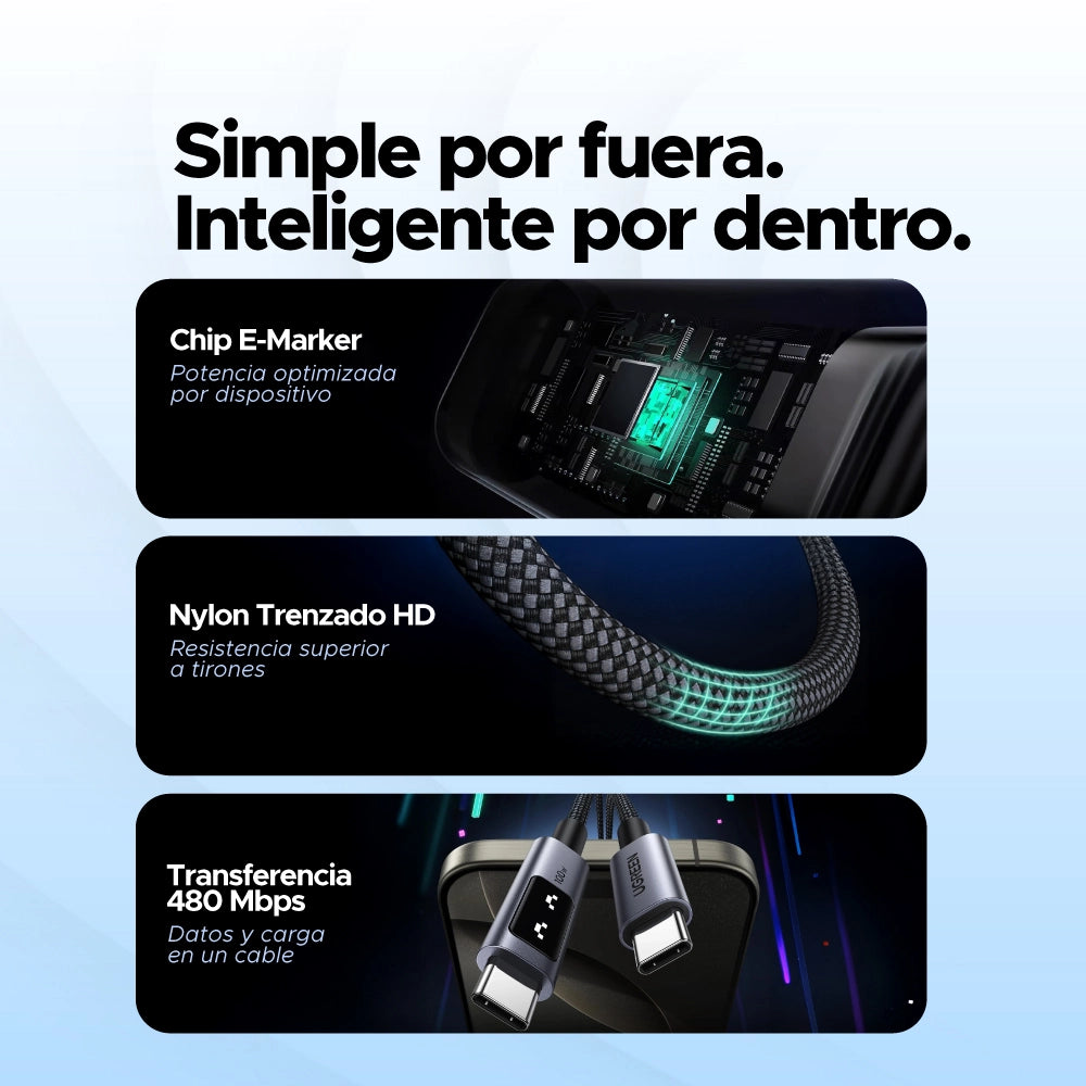Cable USB-C 100W con Pantalla Digital LED (1 metro) UGREEN