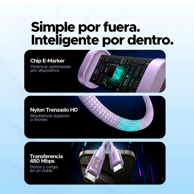 Cable USB-C 100W con Pantalla Digital LED Rosa UGREEN