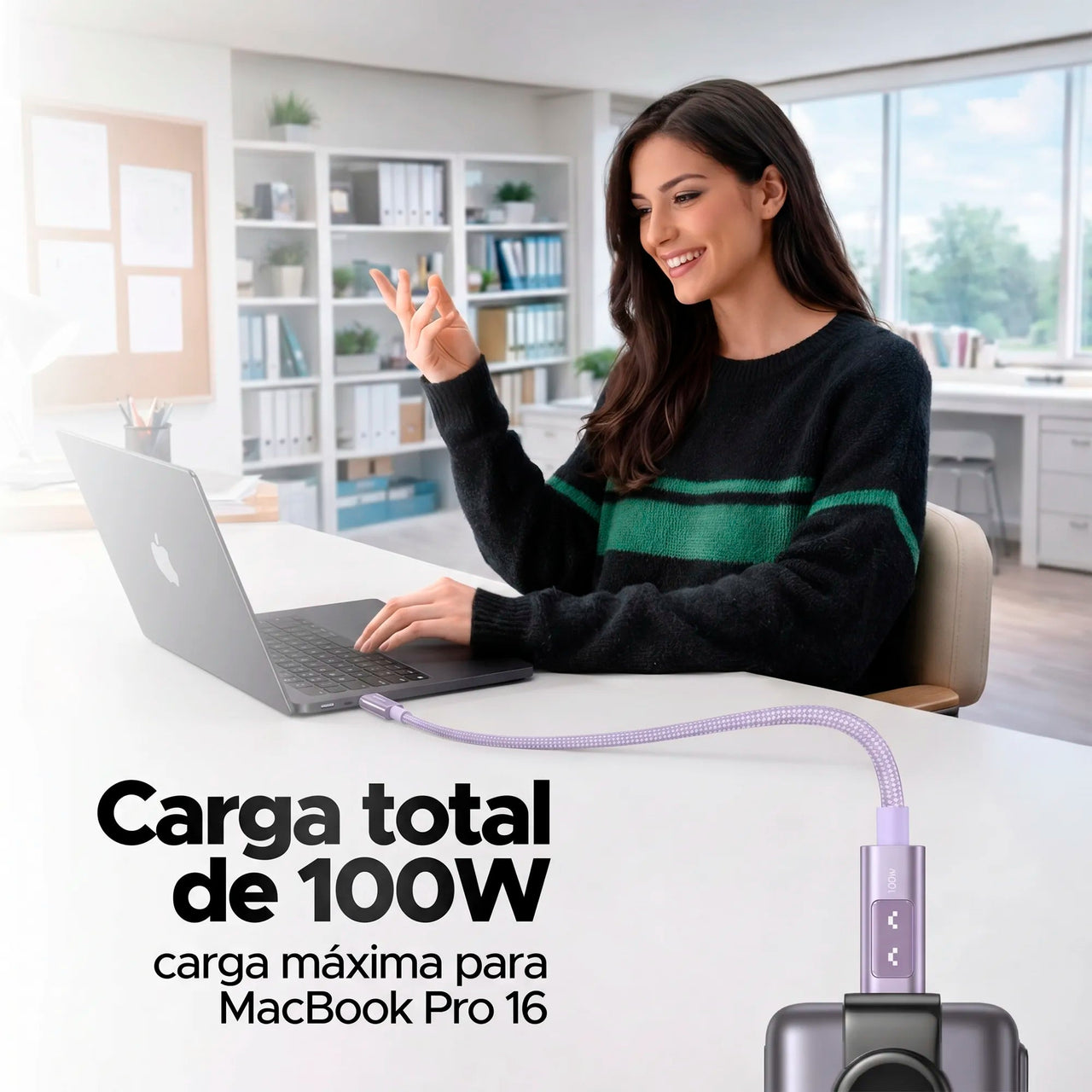 Cable USB-C 100W con Pantalla Digital LED Rosa UGREEN