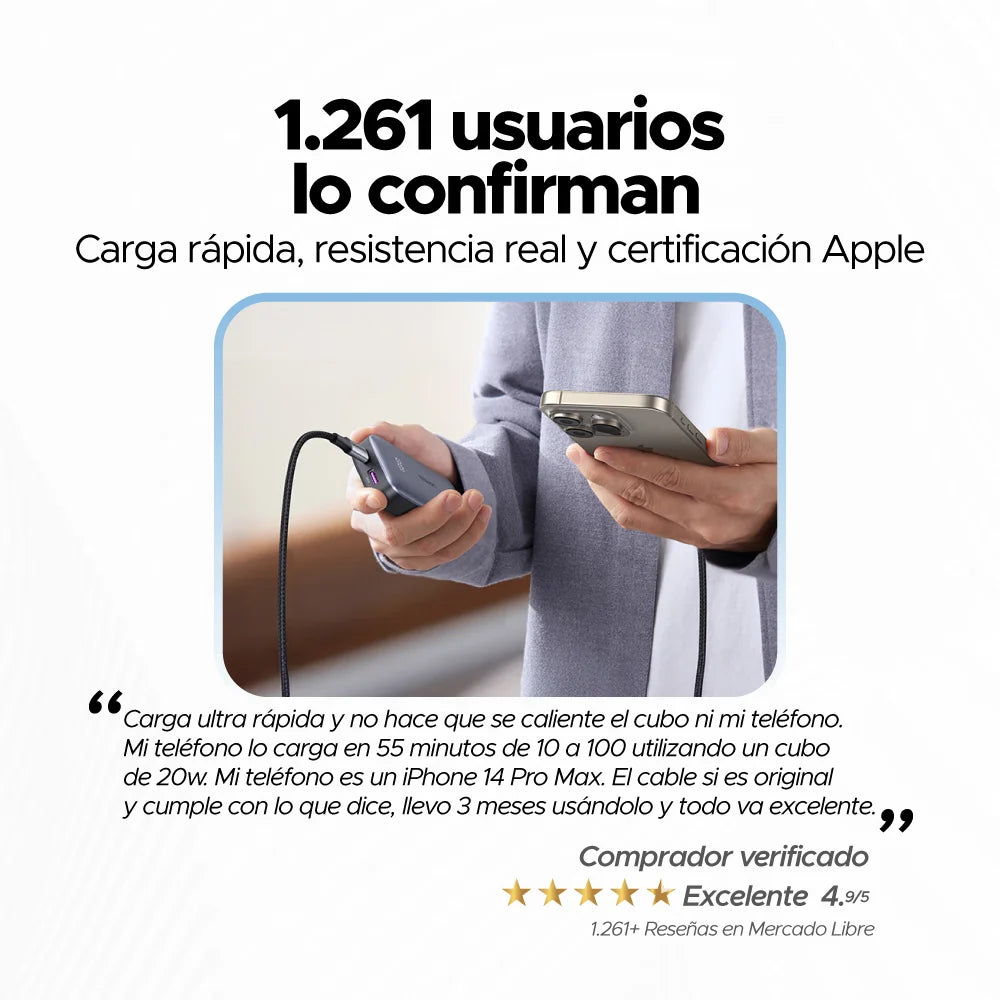 Cable USB-C a Lightning Trenzado Aluminio (1m) UGREEN