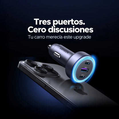Cargador de Carro 30W (3 Puertos: 2 USB-C + 1 USB-A) UGREEN