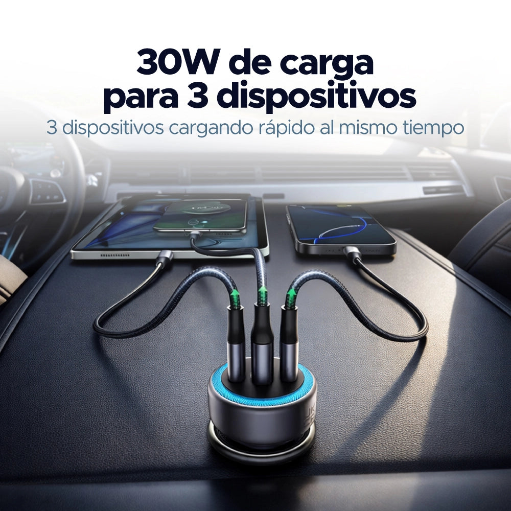 Cargador de Carro 30W (3 Puertos: 2 USB-C + 1 USB-A) UGREEN