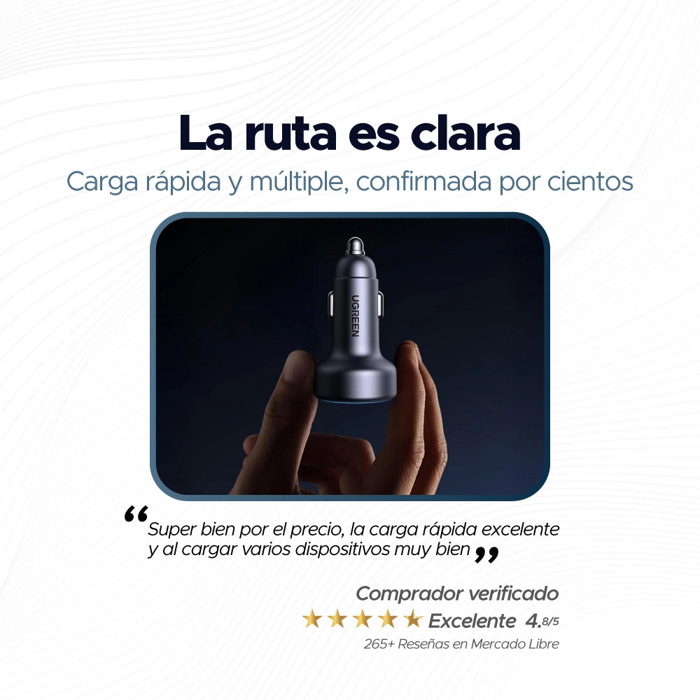 Cargador de Carro 30W (3 Puertos: 2 USB-C + 1 USB-A) UGREEN
