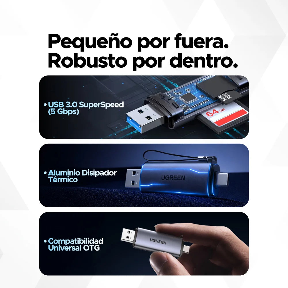 Lector de Tarjetas SD/MicroSD Dual (USB-A + USB-C) UGREEN