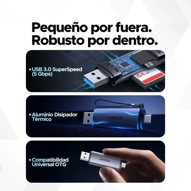 Lector de Tarjetas SD/MicroSD Dual (USB-A + USB-C) UGREEN