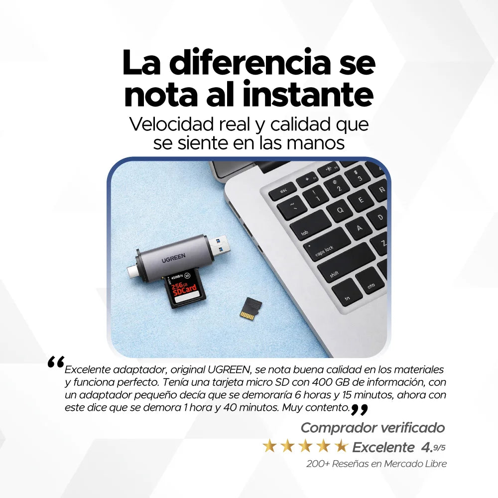 Lector de Tarjetas SD/MicroSD Dual (USB-A + USB-C) UGREEN