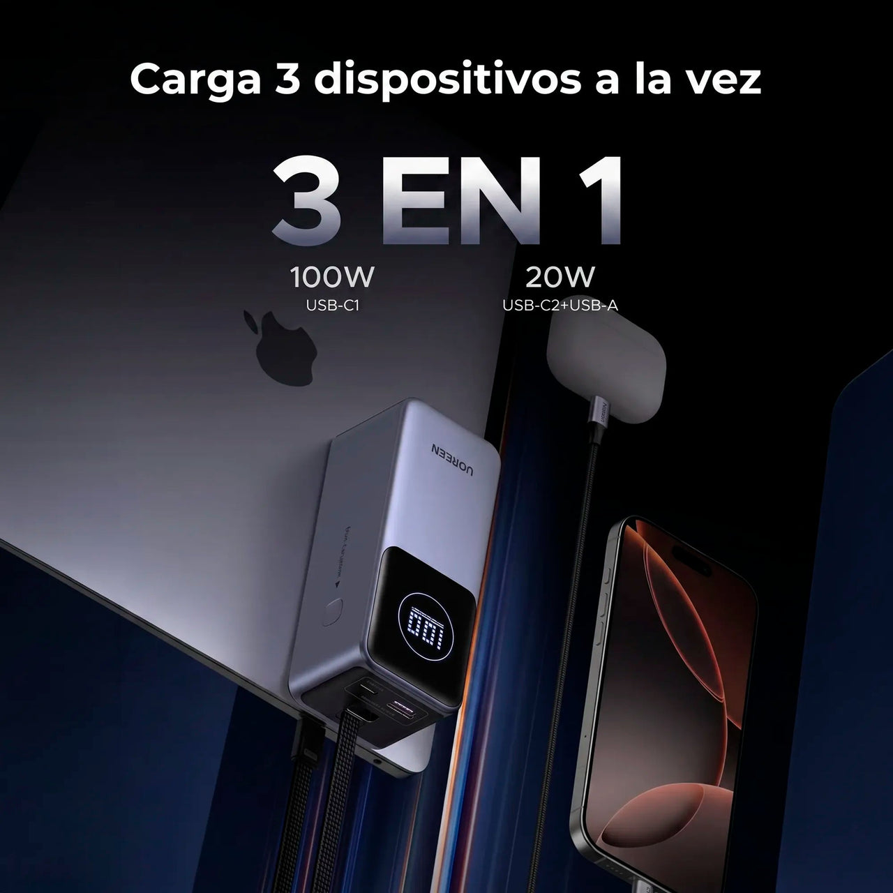 Power Bank Pro 130W (20.000mAh) con Cable Integrado UGREEN